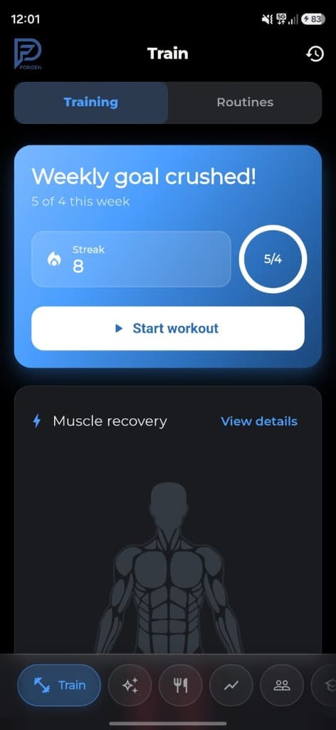 Weekly streak and start workout