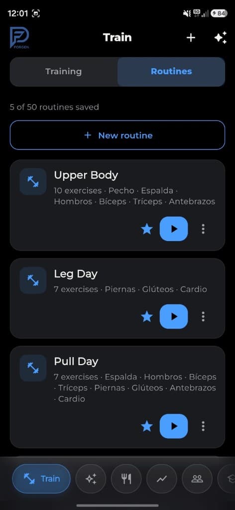 Saved routines list