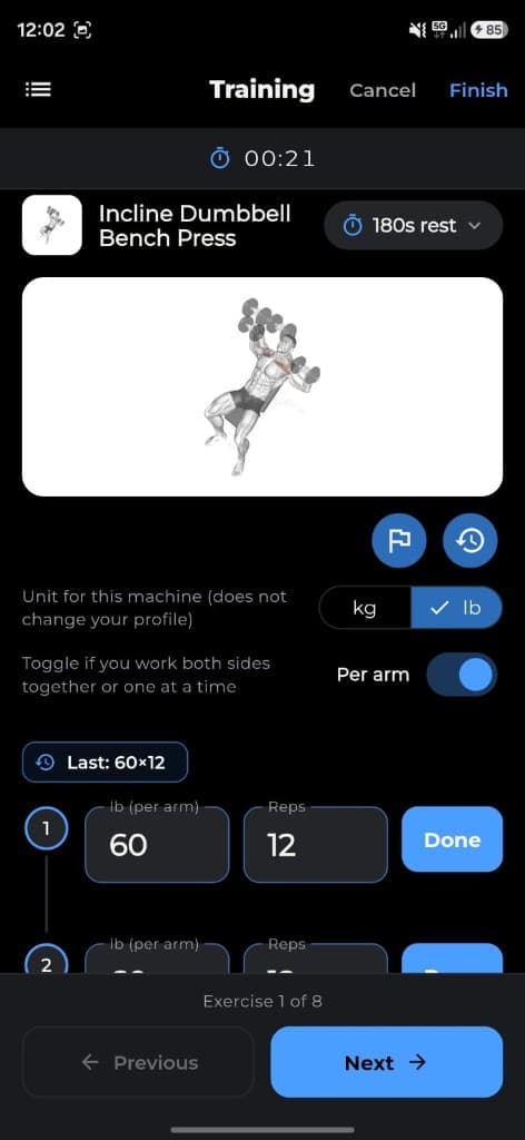 Logging sets, weight and reps